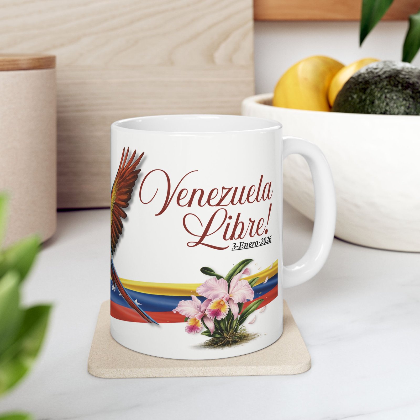 venezuela libre mug 🇻🇪 | taza venezolana con guacamaya, araguaney y orquídea | patriotic venezuela gift