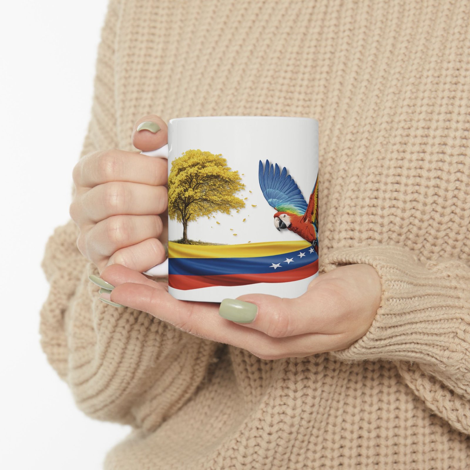 venezuela libre mug 🇻🇪 | taza venezolana con guacamaya, araguaney y orquídea | patriotic venezuela gift