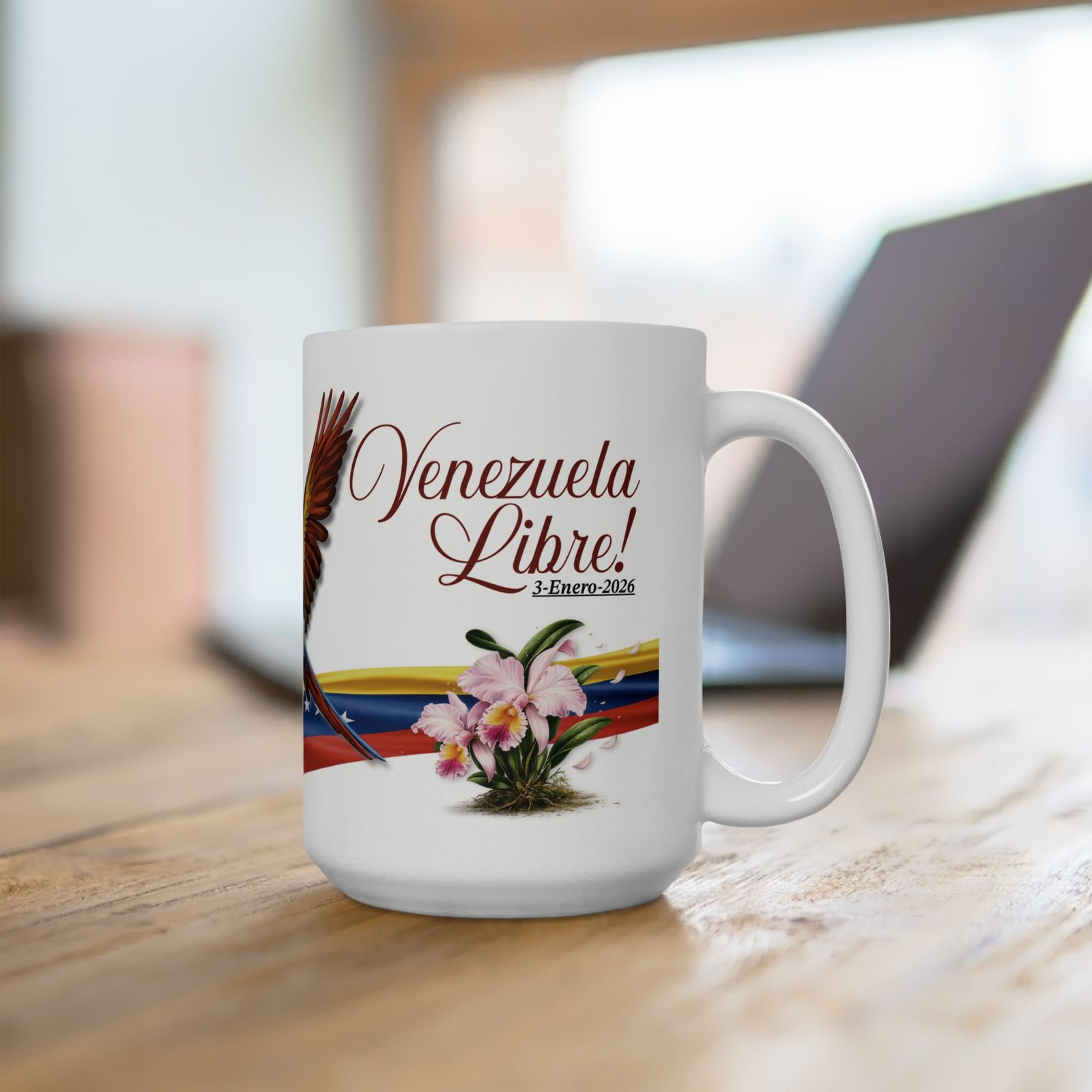 venezuela libre mug 🇻🇪 | taza venezolana con guacamaya, araguaney y orquídea | patriotic venezuela gift